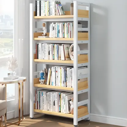 Freestanding Simple Multi-Layer Wood Bookshelf in Steel Frame Image - 39
