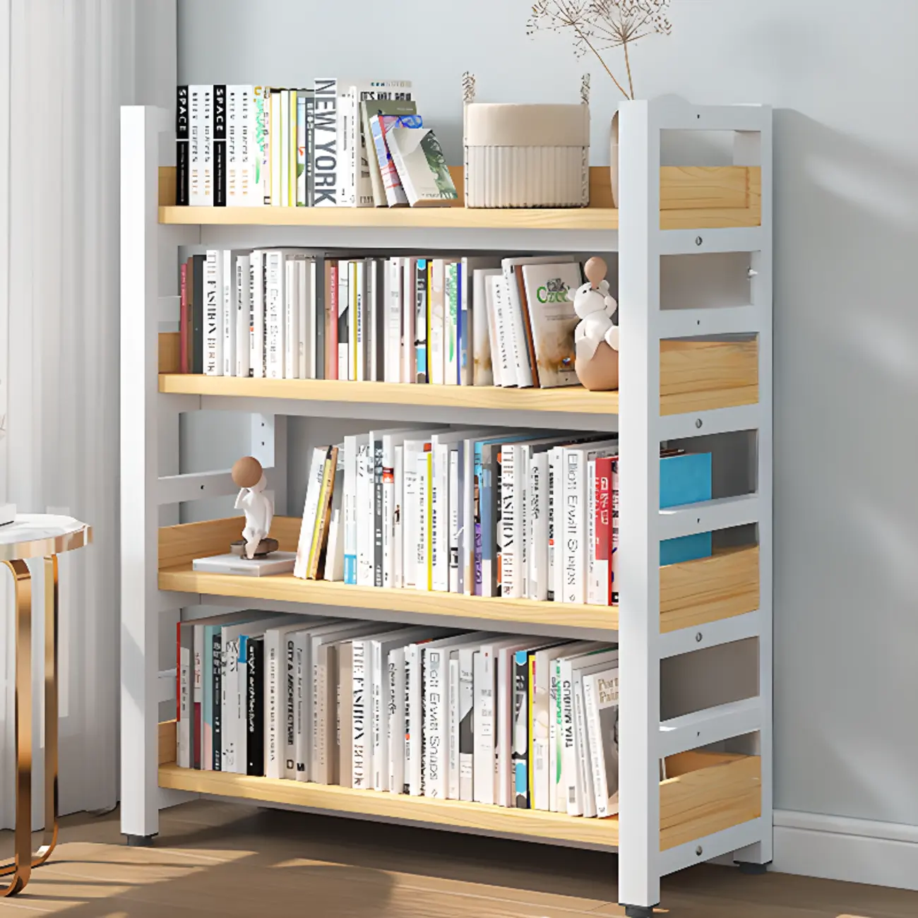 Freestanding Simple Multi-Layer Wood Bookshelf in Steel Frame Image - 40 | homeyfad