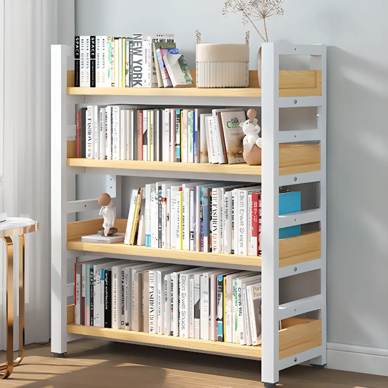 Freestanding Simple Multi-Layer Wood Bookshelf in Steel Frame Image - 40