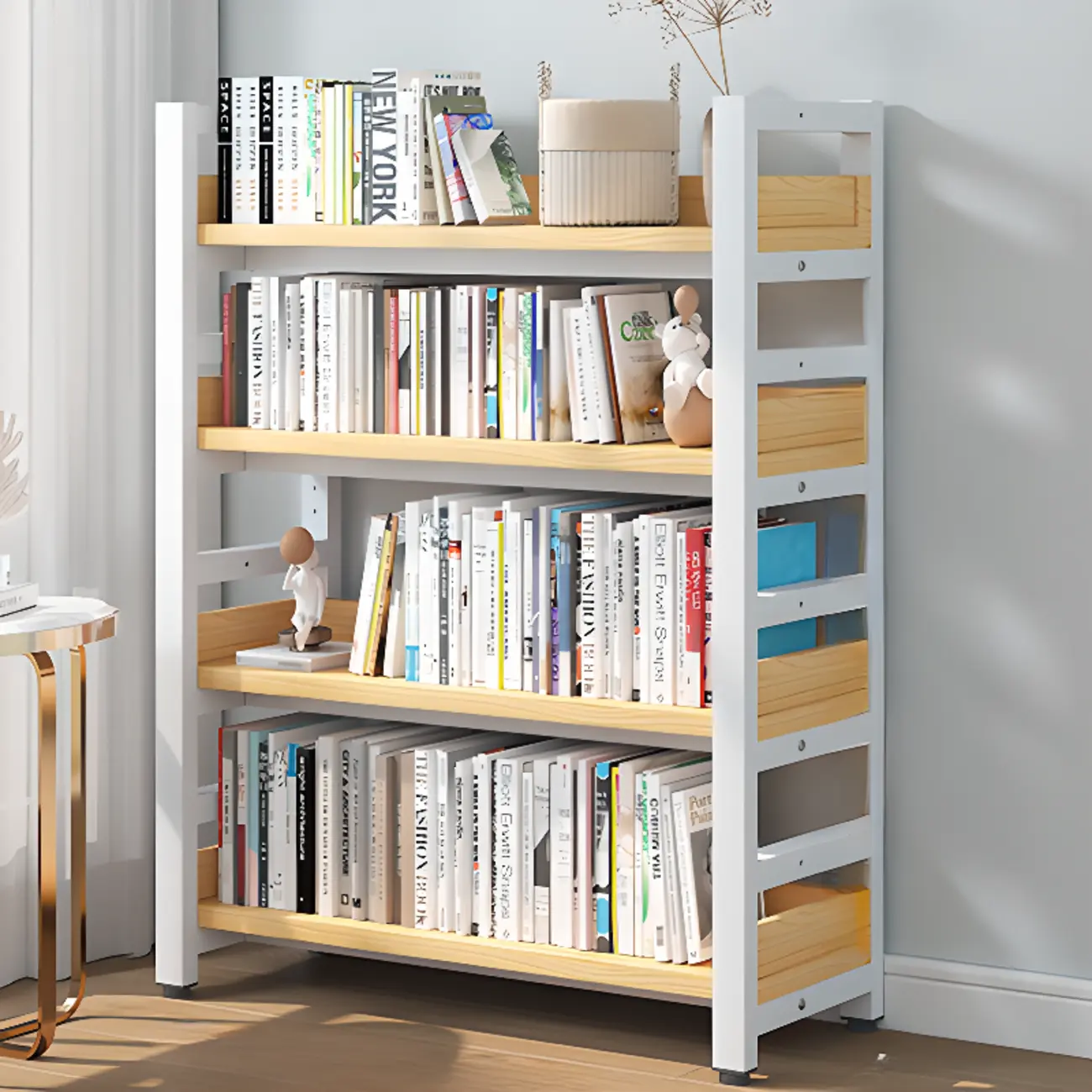 Freestanding Simple Multi-Layer Wood Bookshelf in Steel Frame Image - 41 | homeyfad