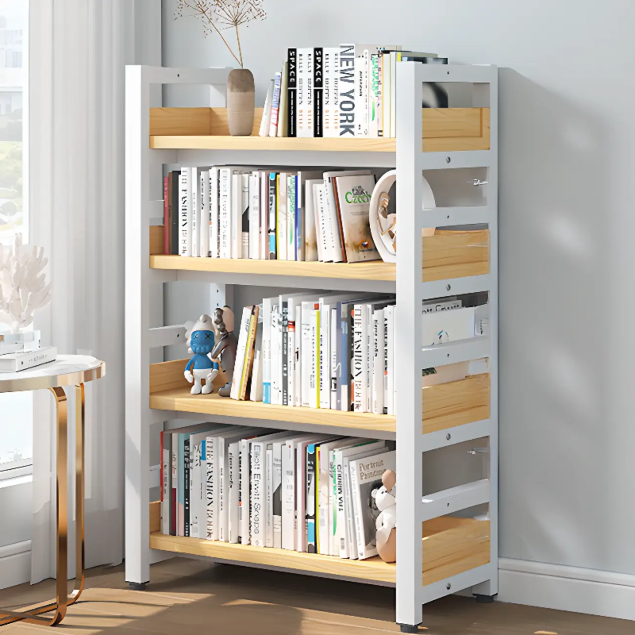 Freestanding Simple Multi-Layer Wood Bookshelf in Steel Frame Image - 42 | homeyfad