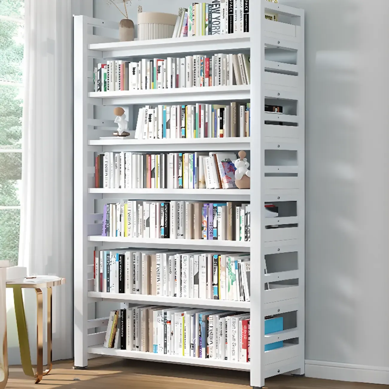Freestanding Simple Multi-Layer Wood Bookshelf in Steel Frame Image - 43