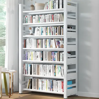 Freestanding Simple Multi-Layer Wood Bookshelf in Steel Frame Image - 43