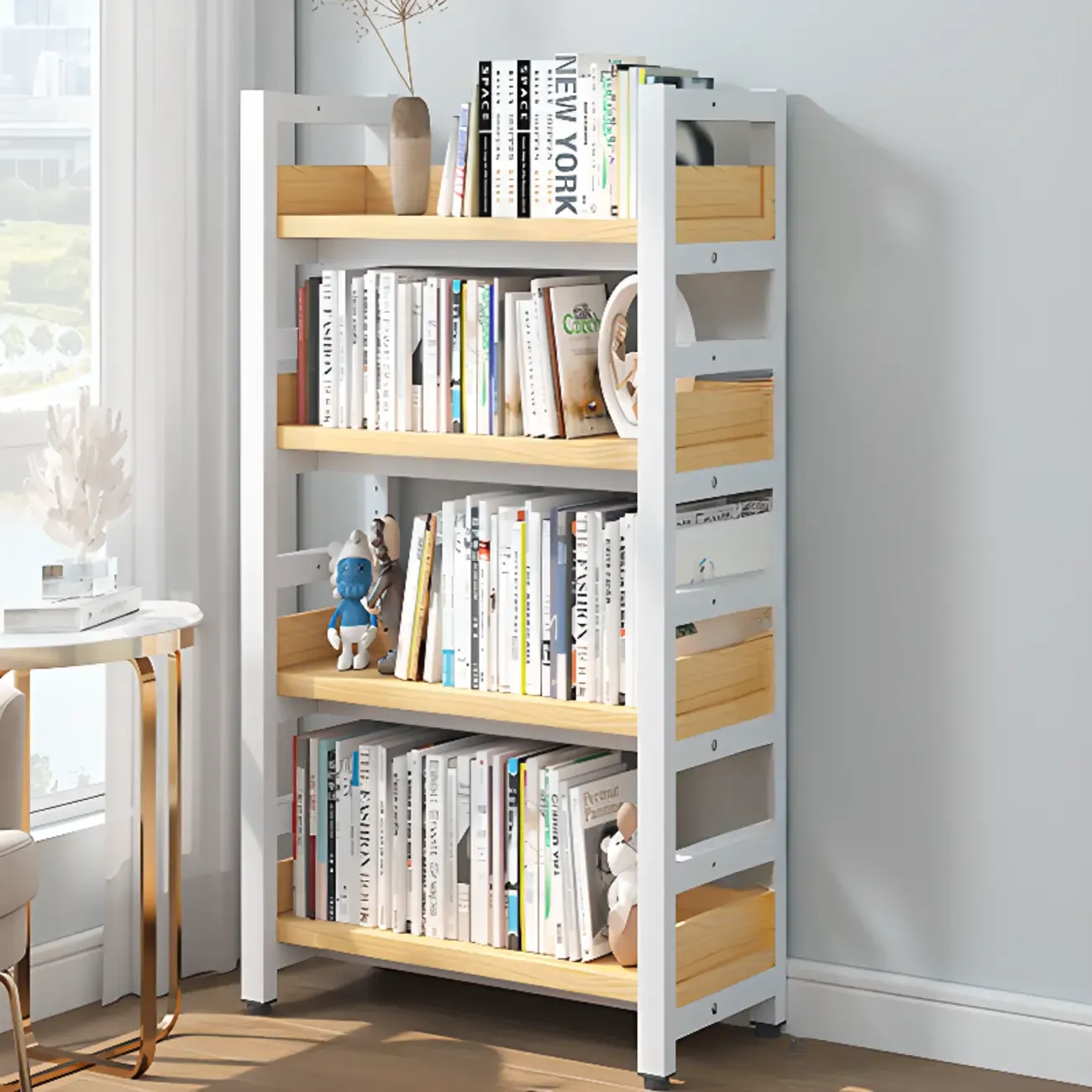 Freestanding Simple Multi-Layer Wood Bookshelf in Steel Frame Image - 44