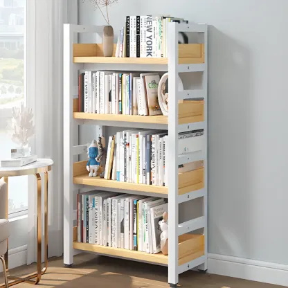 Freestanding Simple Multi-Layer Wood Bookshelf in Steel Frame Image - 44