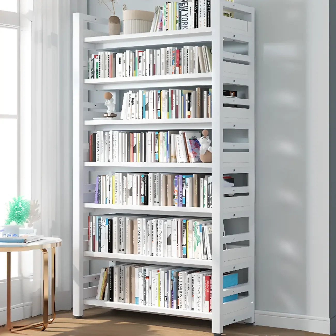 Freestanding Simple Multi-Layer Wood Bookshelf in Steel Frame Image - 45