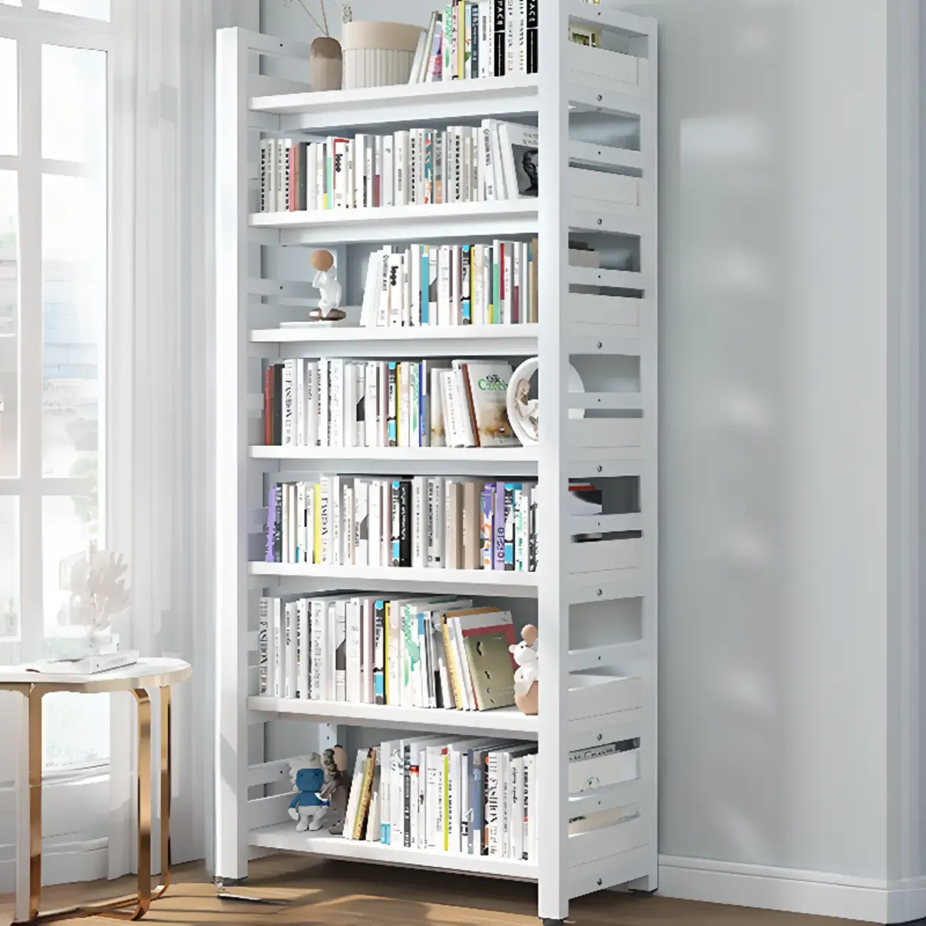 Freestanding Simple Multi-Layer Wood Bookshelf in Steel Frame Image - 47