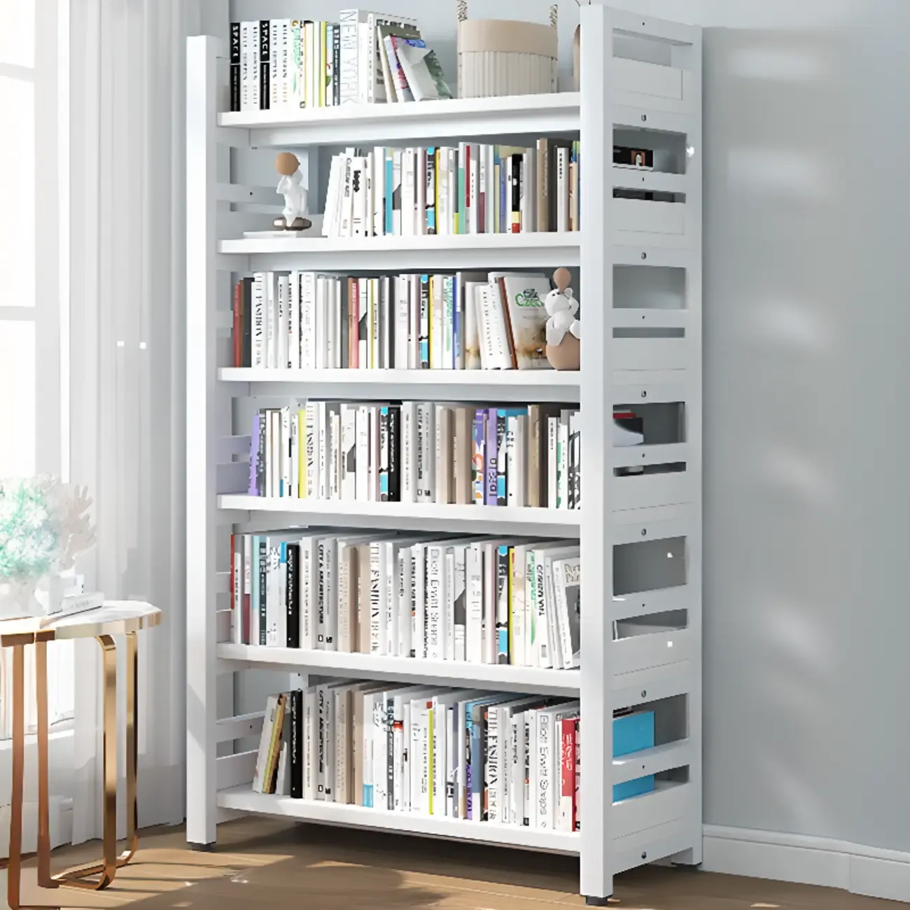 Freestanding Simple Multi-Layer Wood Bookshelf in Steel Frame Image - 48