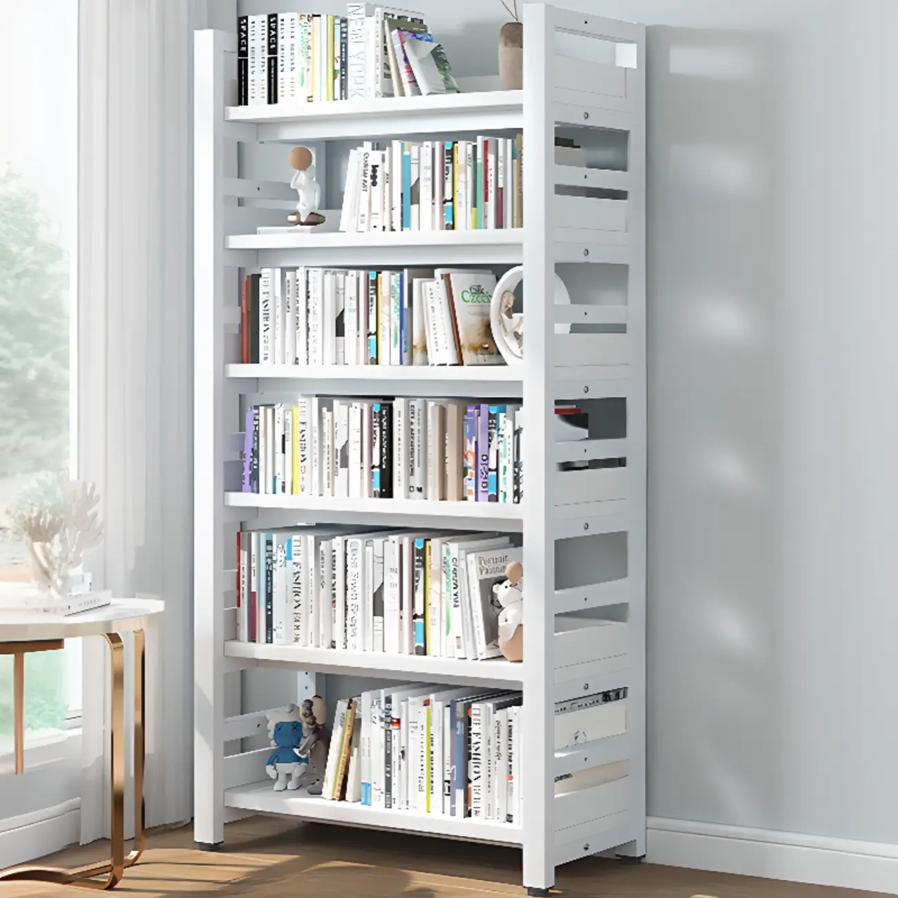 Freestanding Simple Multi-Layer Wood Bookshelf in Steel Frame Image - 49 | homeyfad