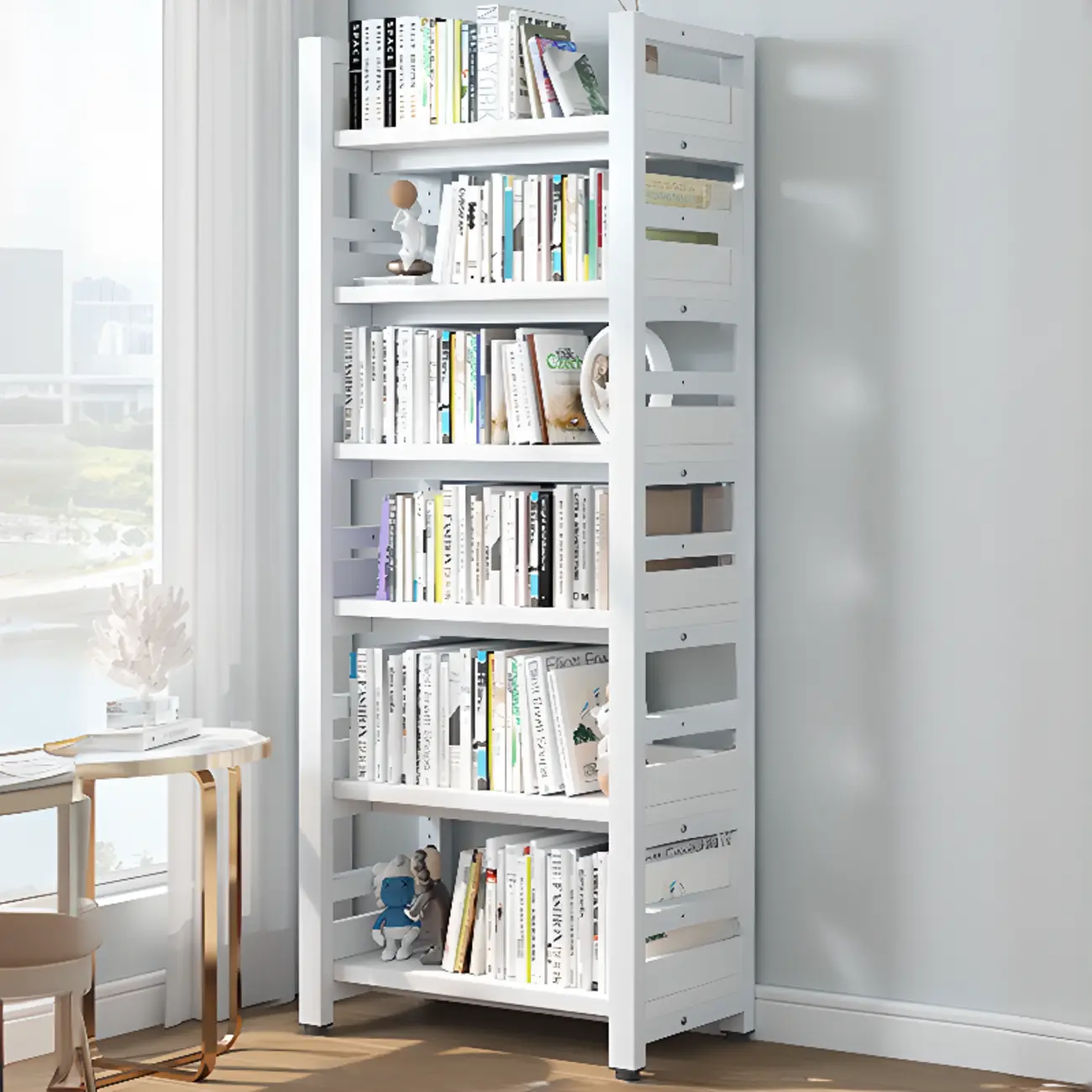 Freestanding Simple Multi-Layer Wood Bookshelf in Steel Frame Image - 50 | homeyfad
