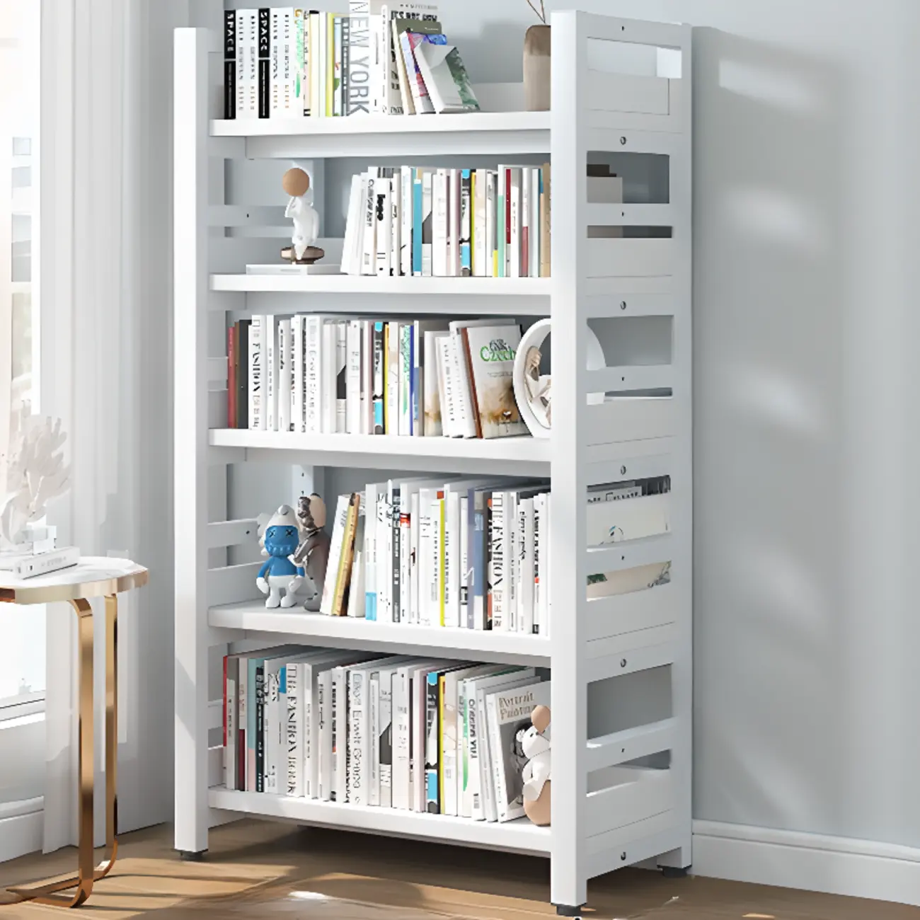 Freestanding Simple Multi-Layer Wood Bookshelf in Steel Frame Image - 52 | homeyfad