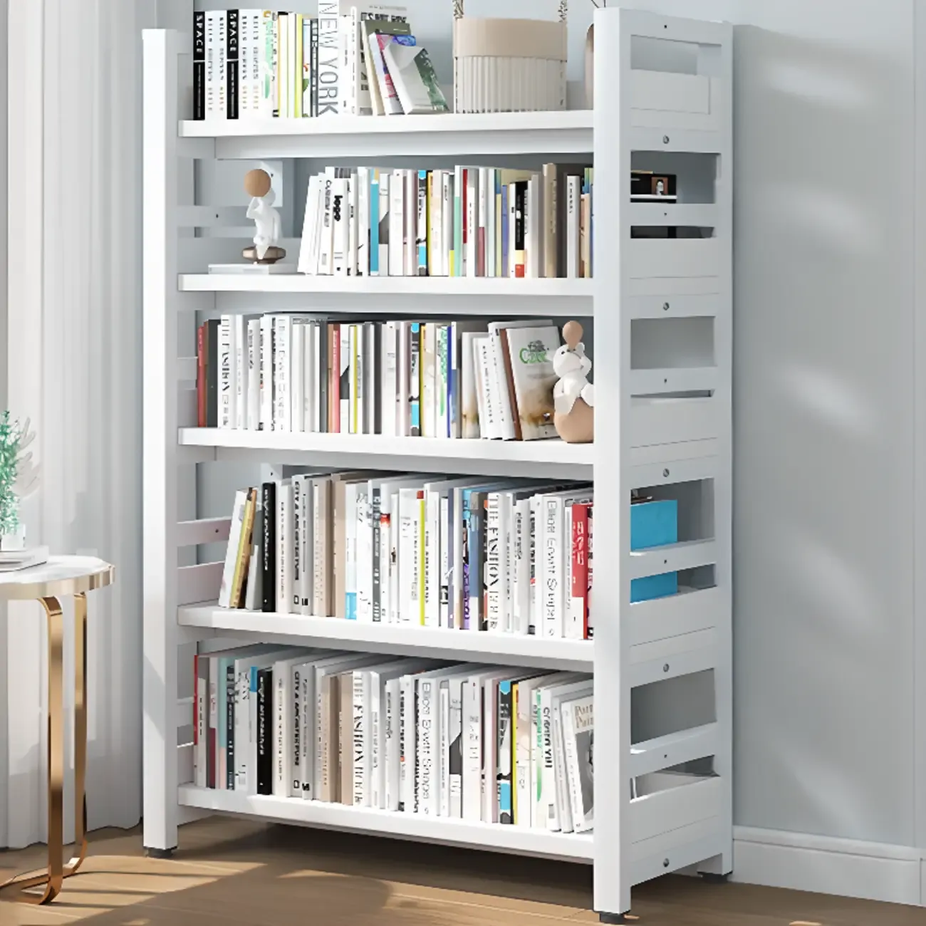 Freestanding Simple Multi-Layer Wood Bookshelf in Steel Frame Image - 53
