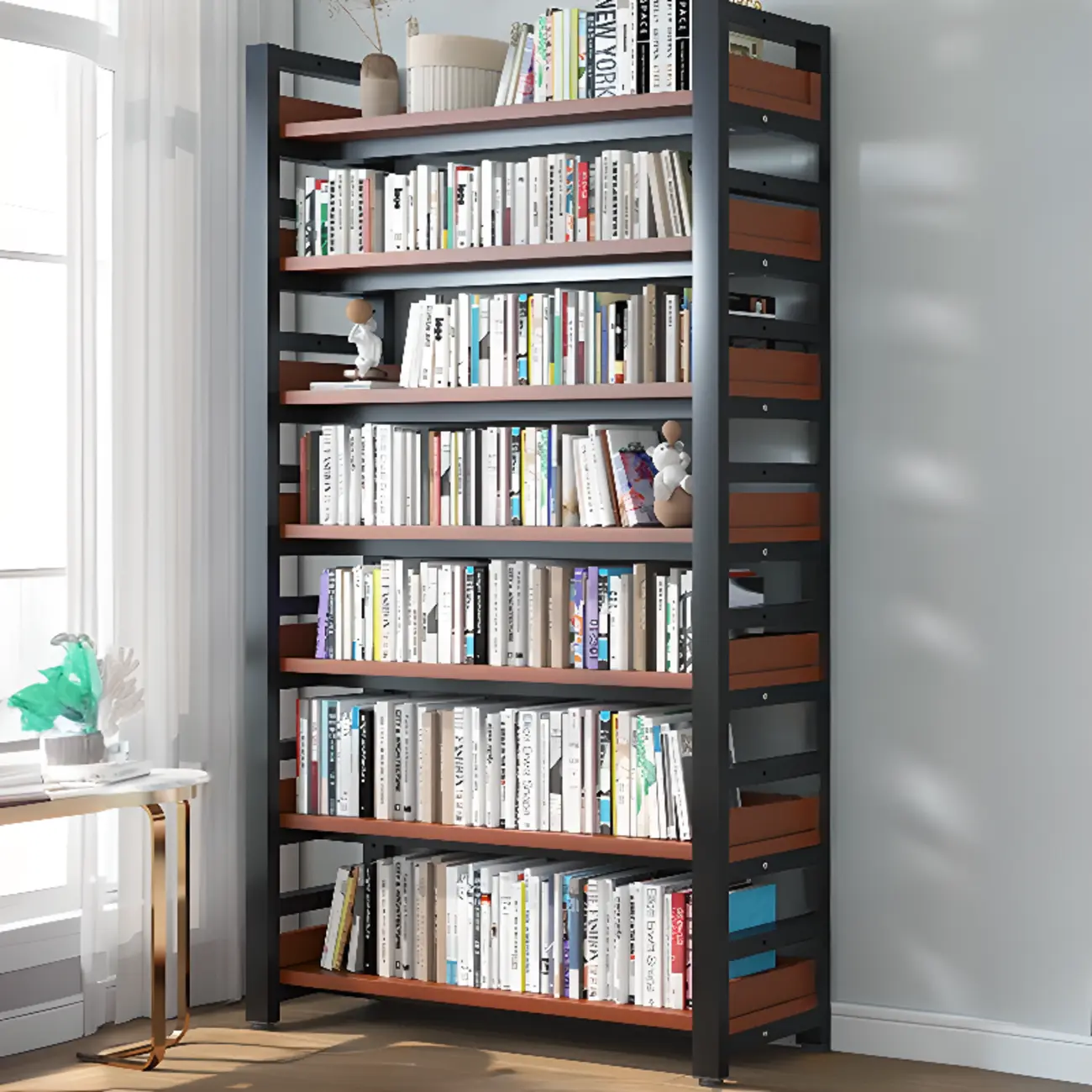 Freestanding Simple Multi-Layer Wood Bookshelf in Steel Frame Image - 55 | homeyfad