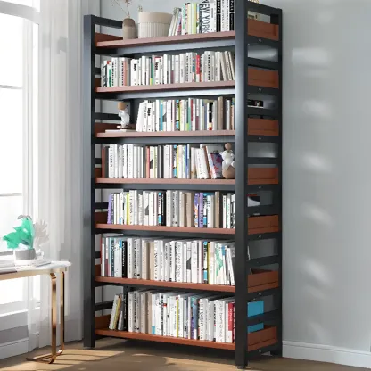 Freestanding Simple Multi-Layer Wood Bookshelf in Steel Frame Image - 55
