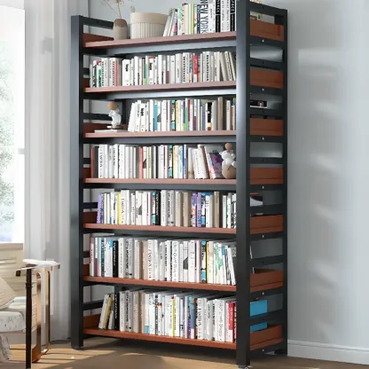 Freestanding Simple Multi-Layer Wood Bookshelf in Steel Frame Image - 56