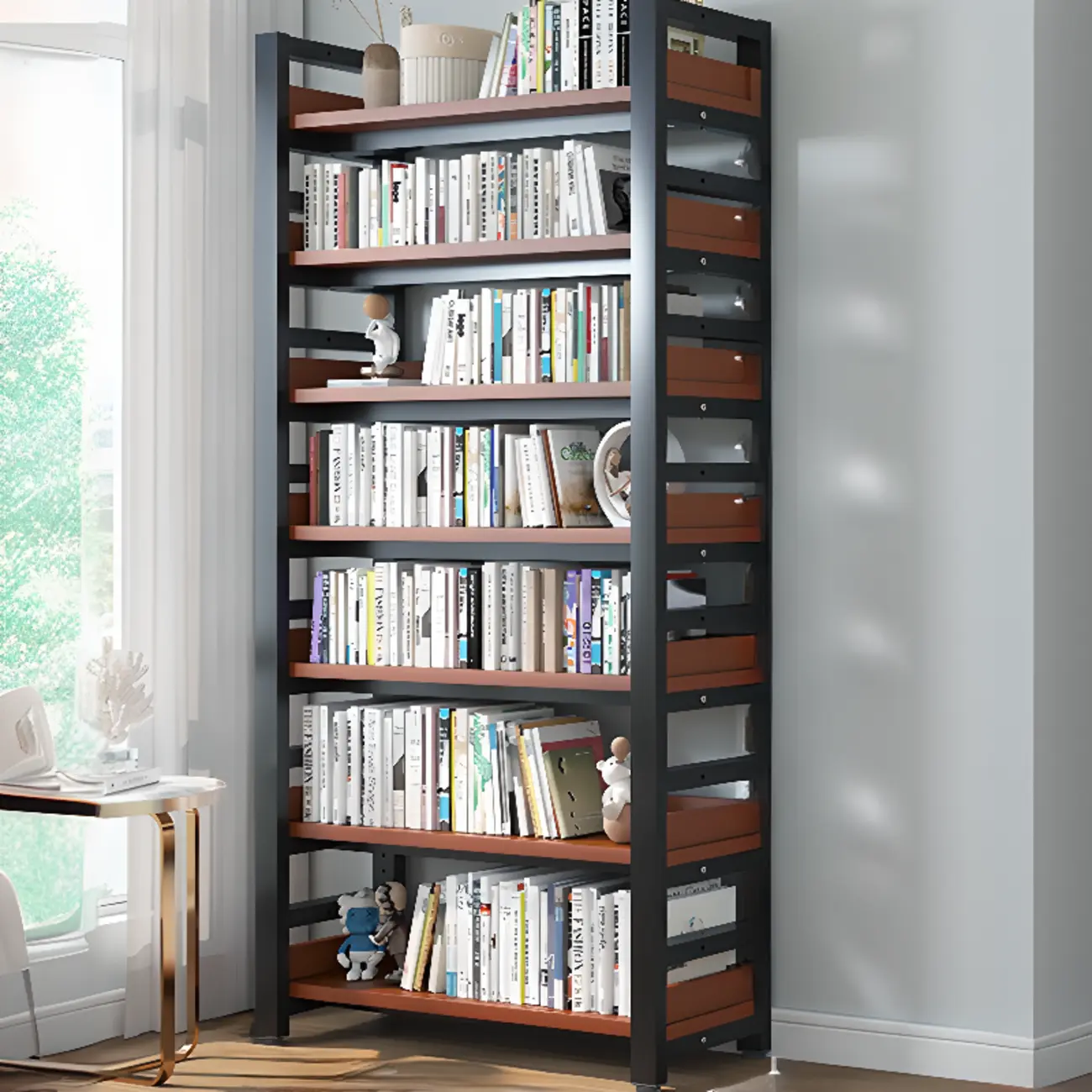 Freestanding Simple Multi-Layer Wood Bookshelf in Steel Frame Image - 57 | homeyfad