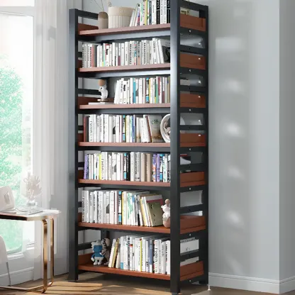 Freestanding Simple Multi-Layer Wood Bookshelf in Steel Frame Image - 57
