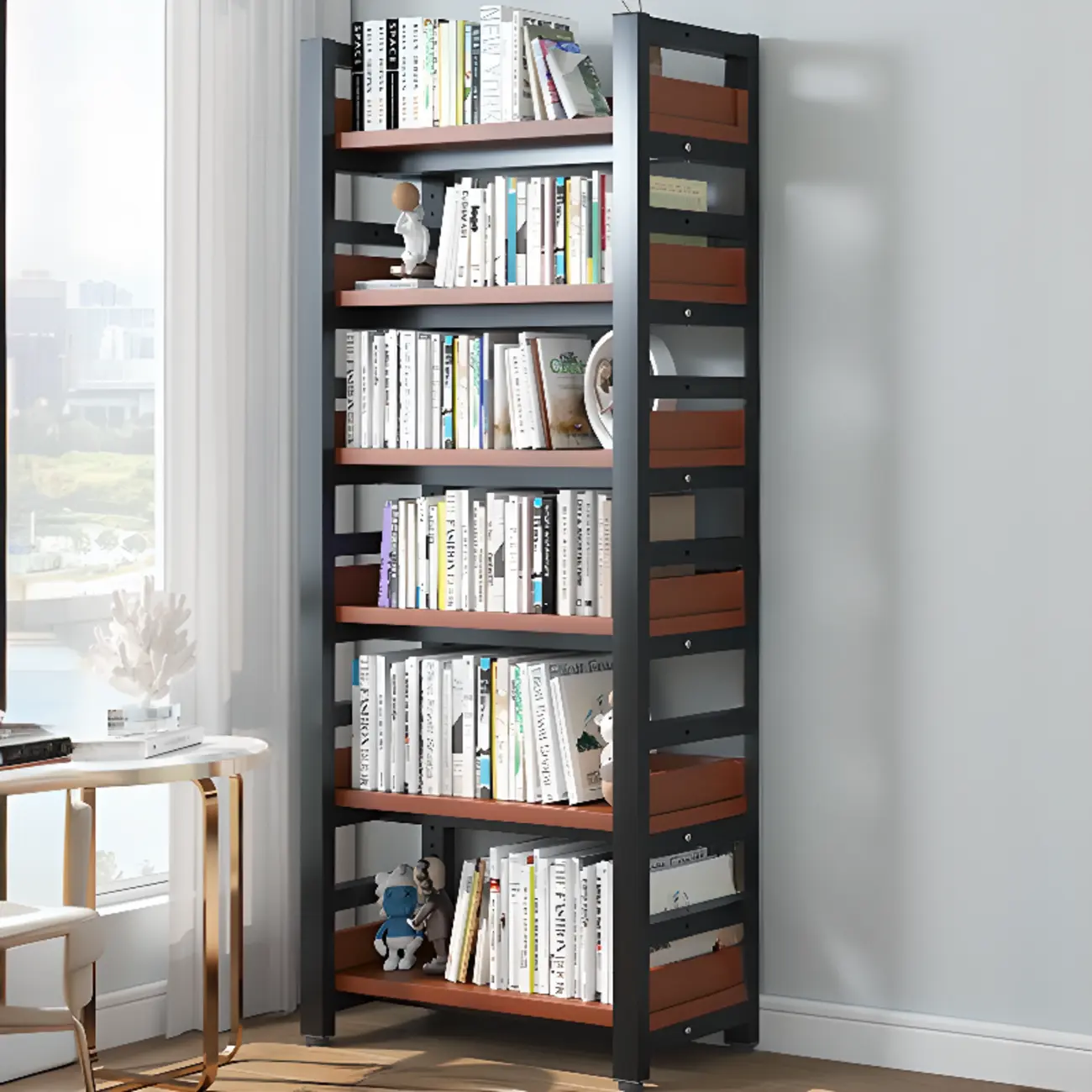 Freestanding Simple Multi-Layer Wood Bookshelf in Steel Frame Image - 59 | homeyfad