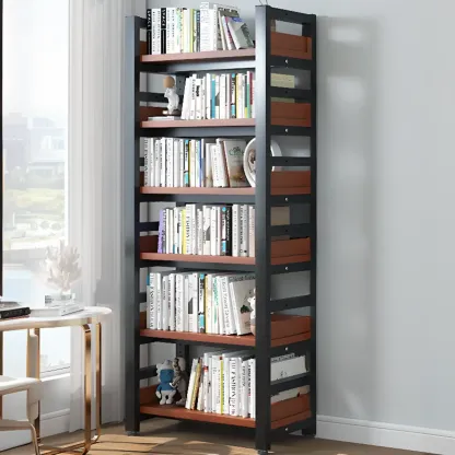 Freestanding Simple Multi-Layer Wood Bookshelf in Steel Frame Image - 59