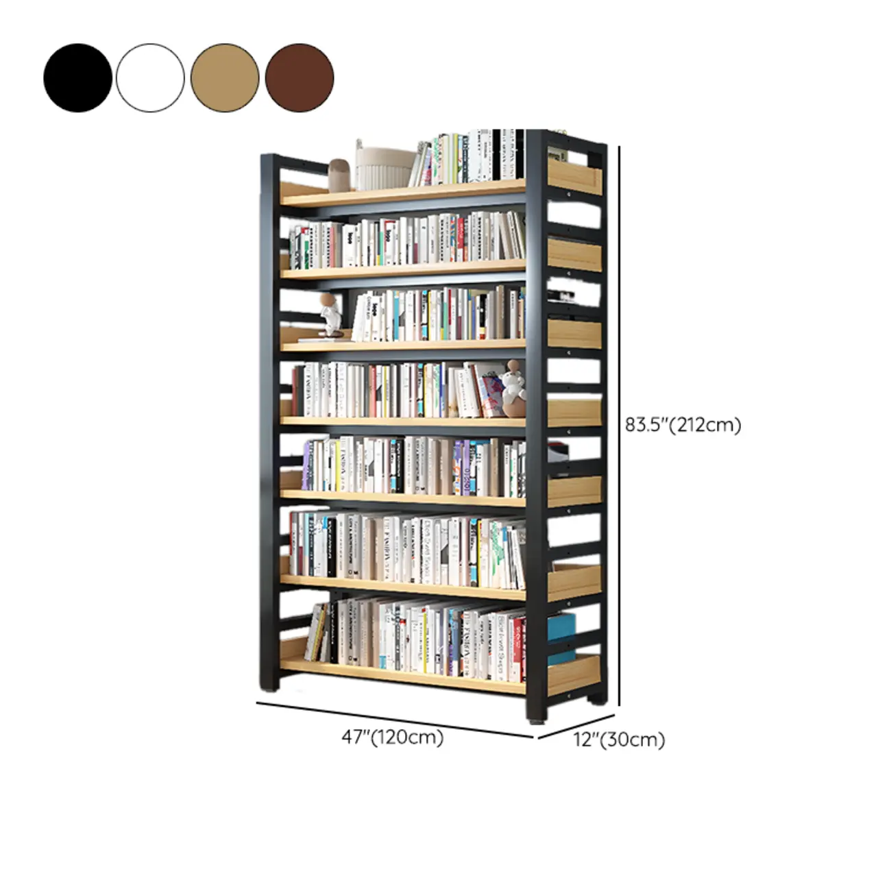 Freestanding Simple Multi-Layer Wood Bookshelf in Steel Frame #size | homeyfad