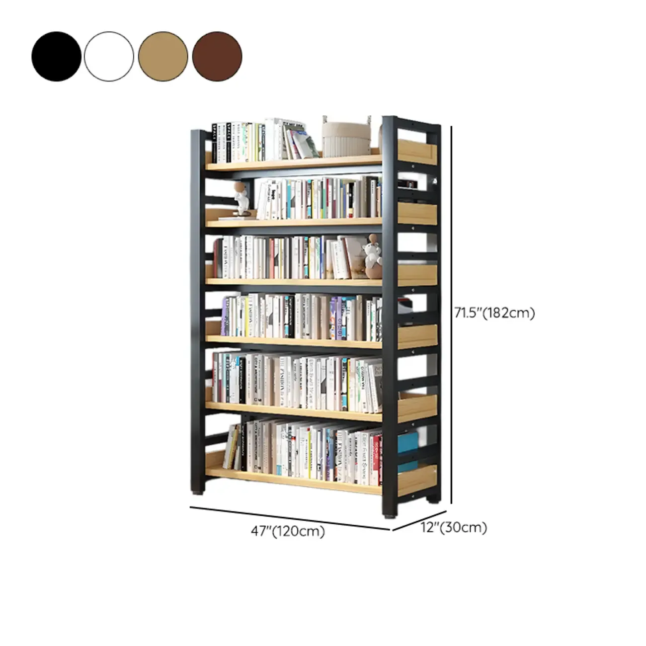 Freestanding Simple Multi-Layer Wood Bookshelf in Steel Frame Image - 63