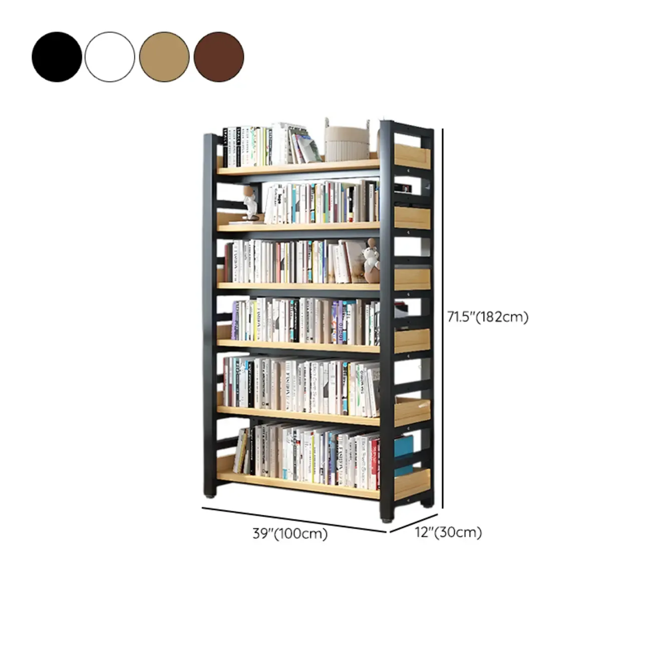 Freestanding Simple Multi-Layer Wood Bookshelf in Steel Frame Image - 64