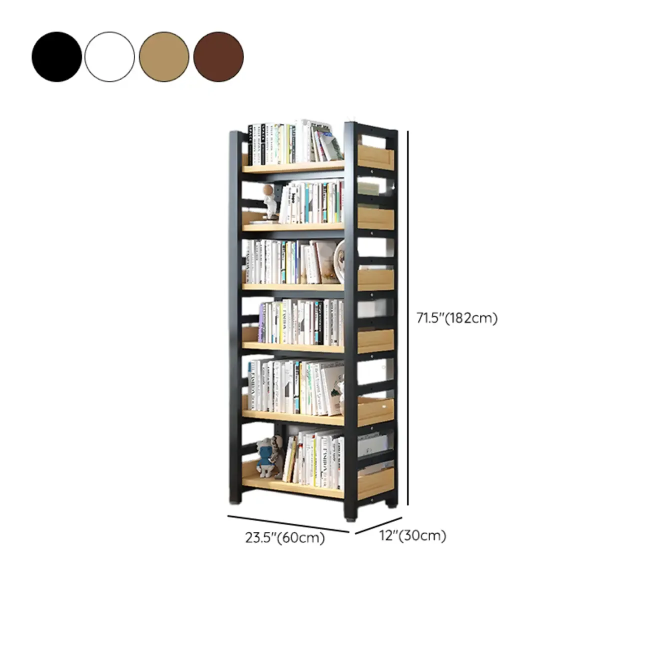 Freestanding Simple Multi-Layer Wood Bookshelf in Steel Frame Image - 66
