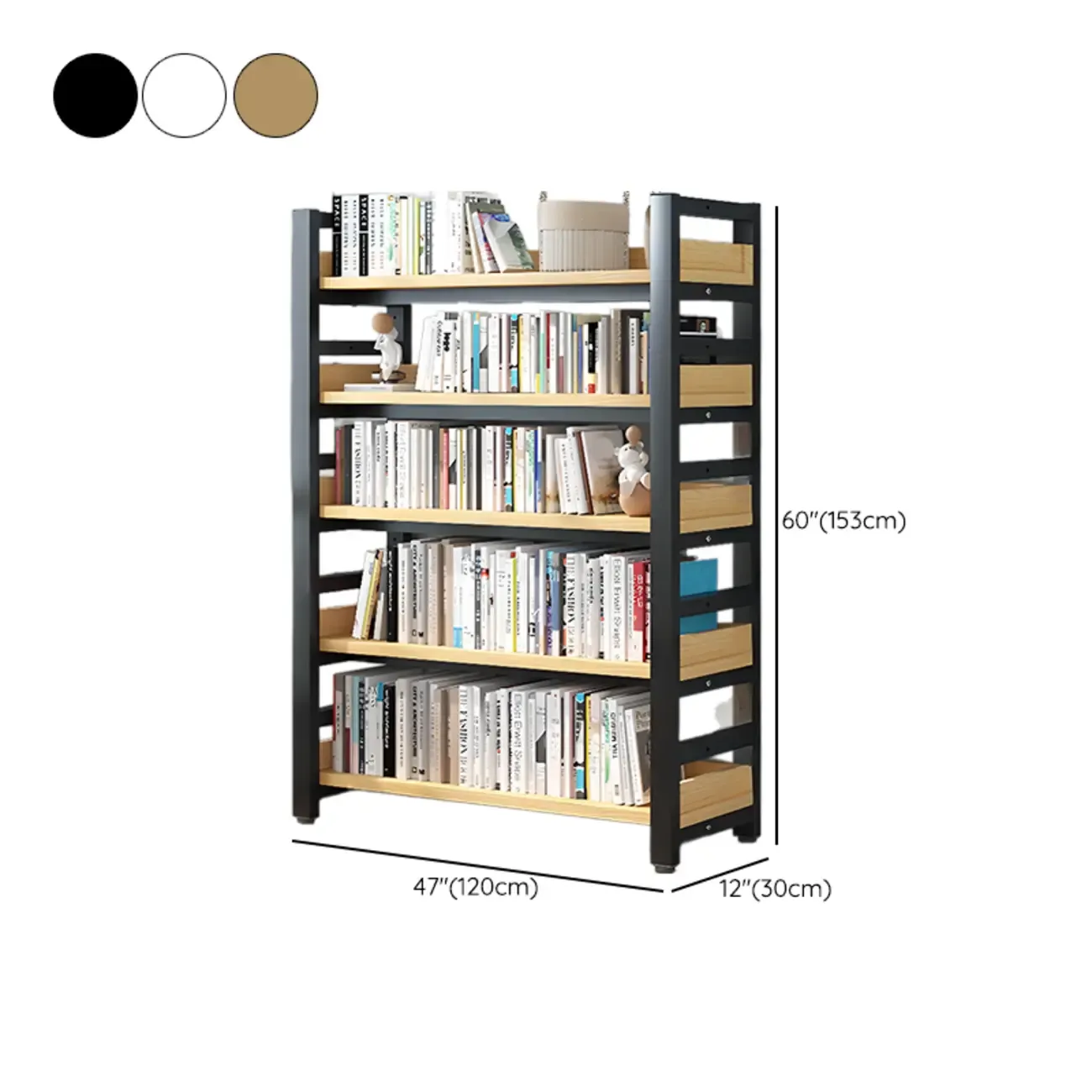 Freestanding Simple Multi-Layer Wood Bookshelf in Steel Frame Image - 67