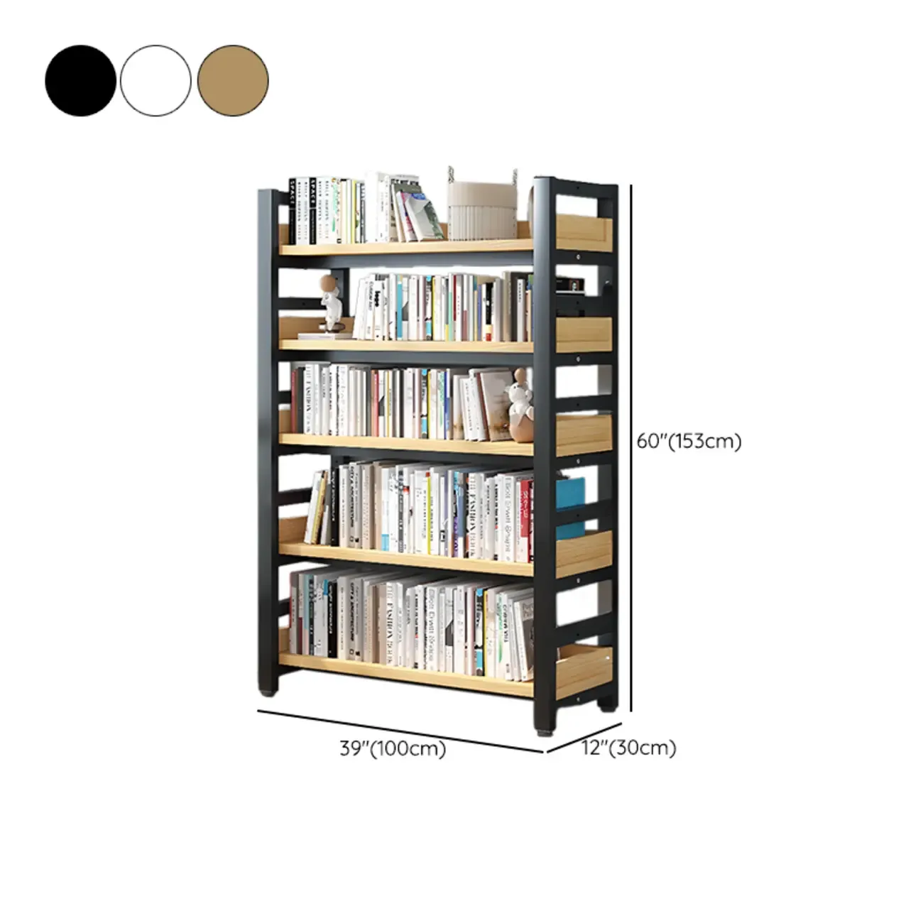 Freestanding Simple Multi-Layer Wood Bookshelf in Steel Frame Image - 68