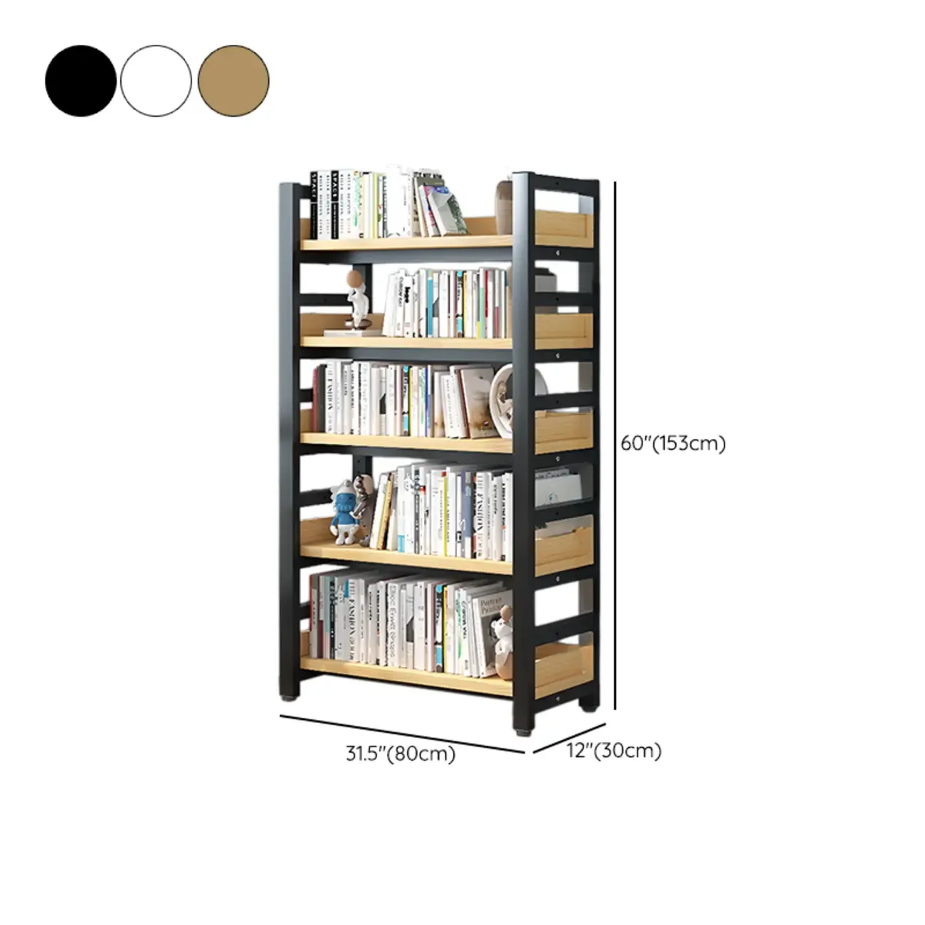 Freestanding Simple Multi-Layer Wood Bookshelf in Steel Frame Image - 69