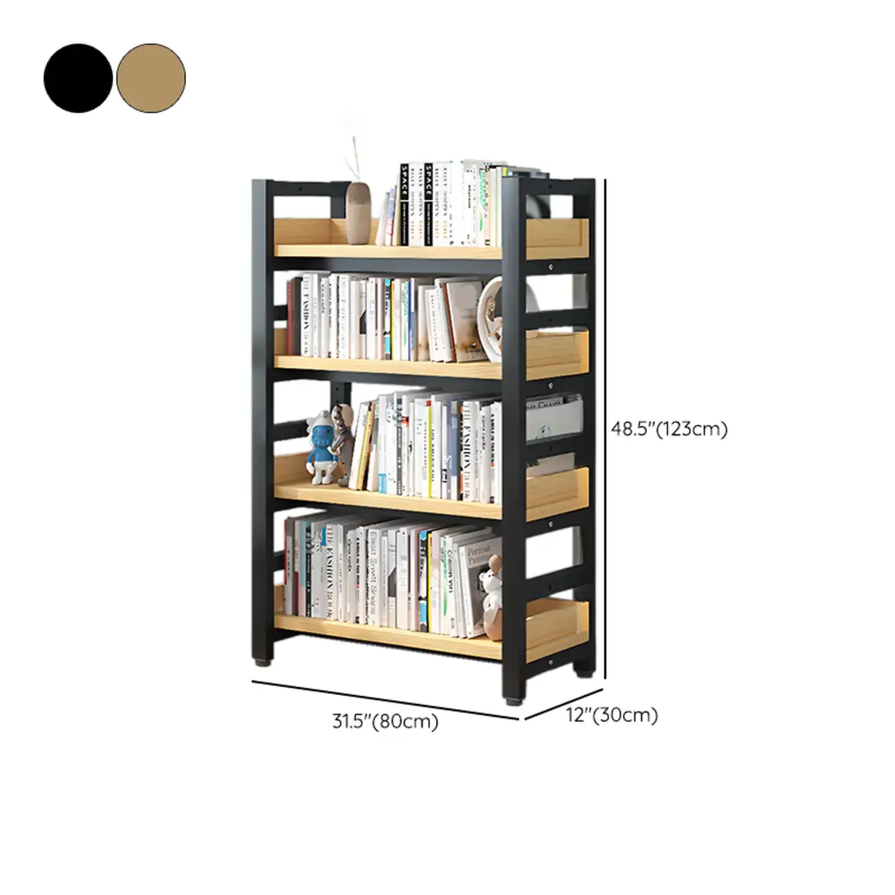 Freestanding Simple Multi-Layer Wood Bookshelf in Steel Frame Image - 73