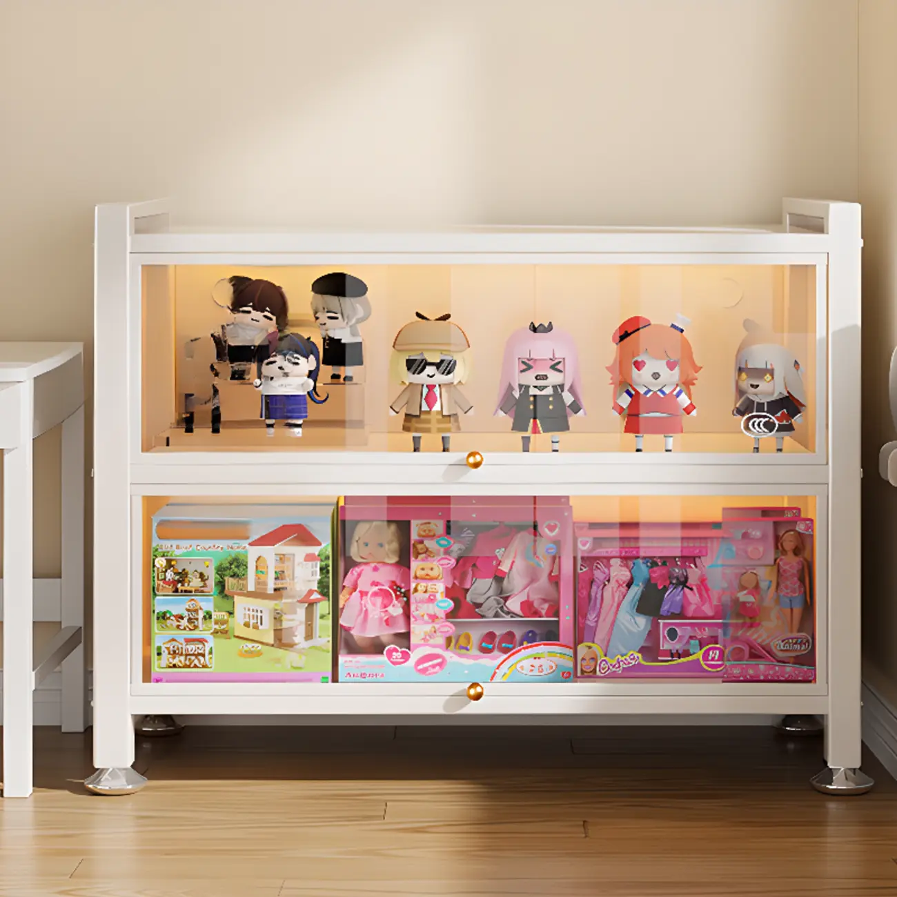 Horizontal White Flip-Top Wooden Bookcase with Glass Doors Image - 2 | homeyfad
