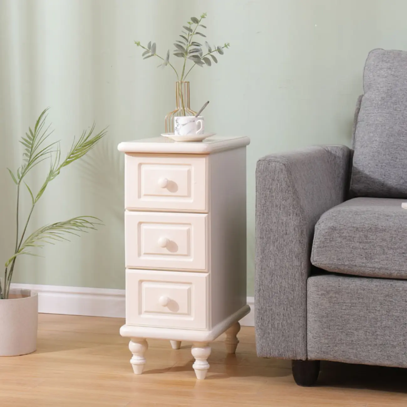 Art Deco Wood Top 3 Drawer Nightstand with Legs Image - 1 | homeyfad