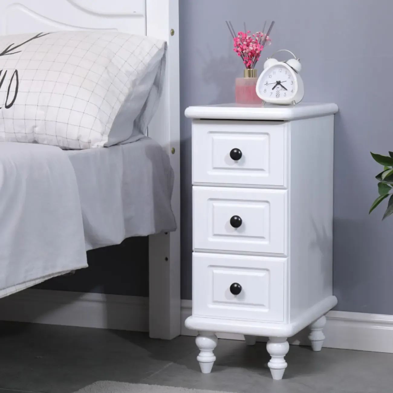 Art Deco Wood Top 3 Drawer Nightstand with Legs Image - 2