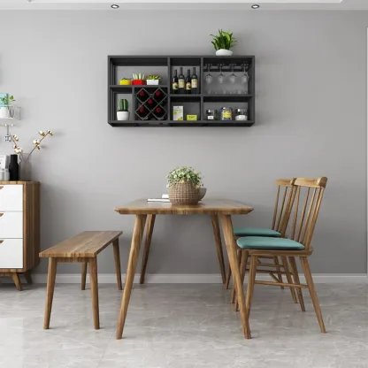 Lavish Metal Wall Hanging Wine Bottle and Wine Glass Holder, Bar Glass Holder Shelf Included/Not Included Image - 3