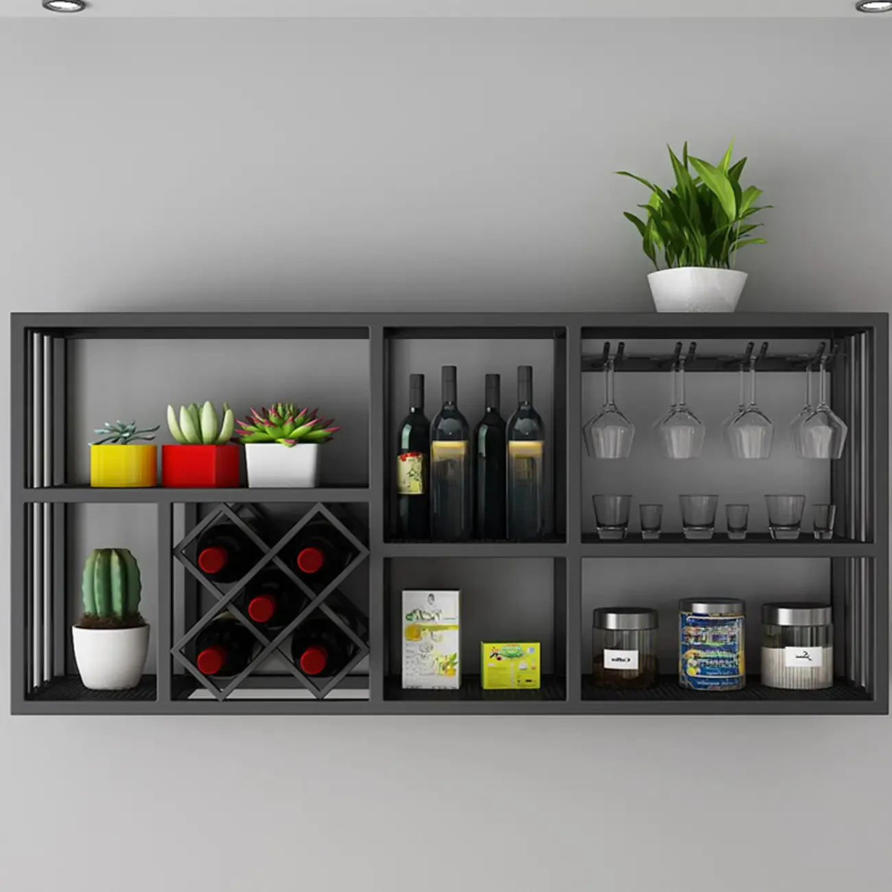 Lavish Metal Wall Hanging Wine Bottle and Wine Glass Holder, Bar Glass Holder Shelf Included/Not Included Image - 2