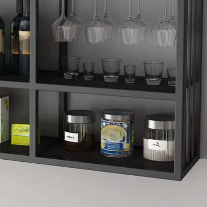 Lavish Metal Wall Hanging Wine Bottle and Wine Glass Holder, Bar Glass Holder Shelf Included/Not Included Image - 14