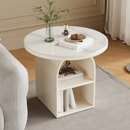 Modern Geometric Sintered Stone White 3-Tier Chairside Table Image - 1