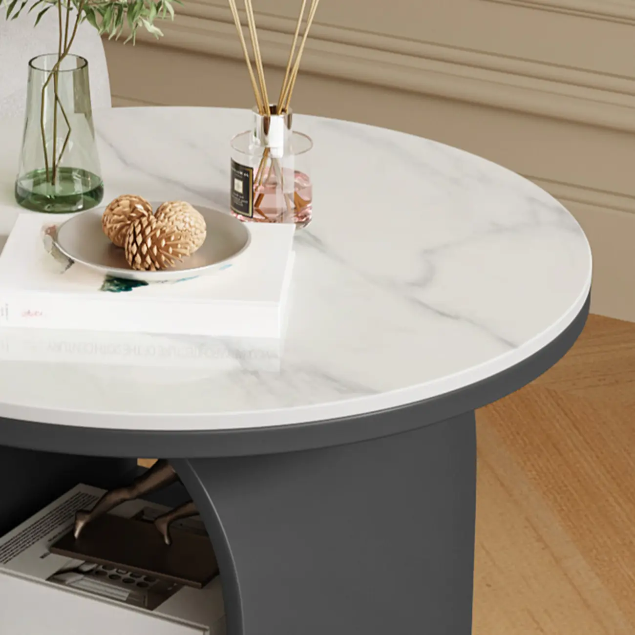 Modern Geometric Sintered Stone White 3-Tier Chairside Table Image - 8 | homeyfad