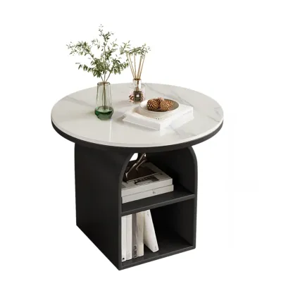 Modern Geometric Sintered Stone White 3-Tier Chairside Table Image - 9