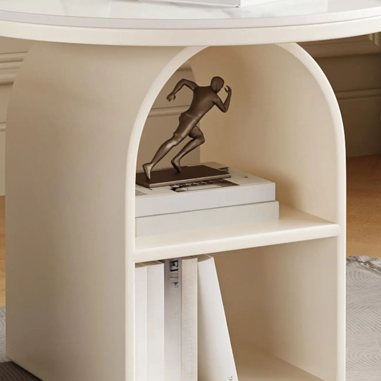 Modern Geometric Sintered Stone White 3-Tier Chairside Table Image - 10 | homeyfad