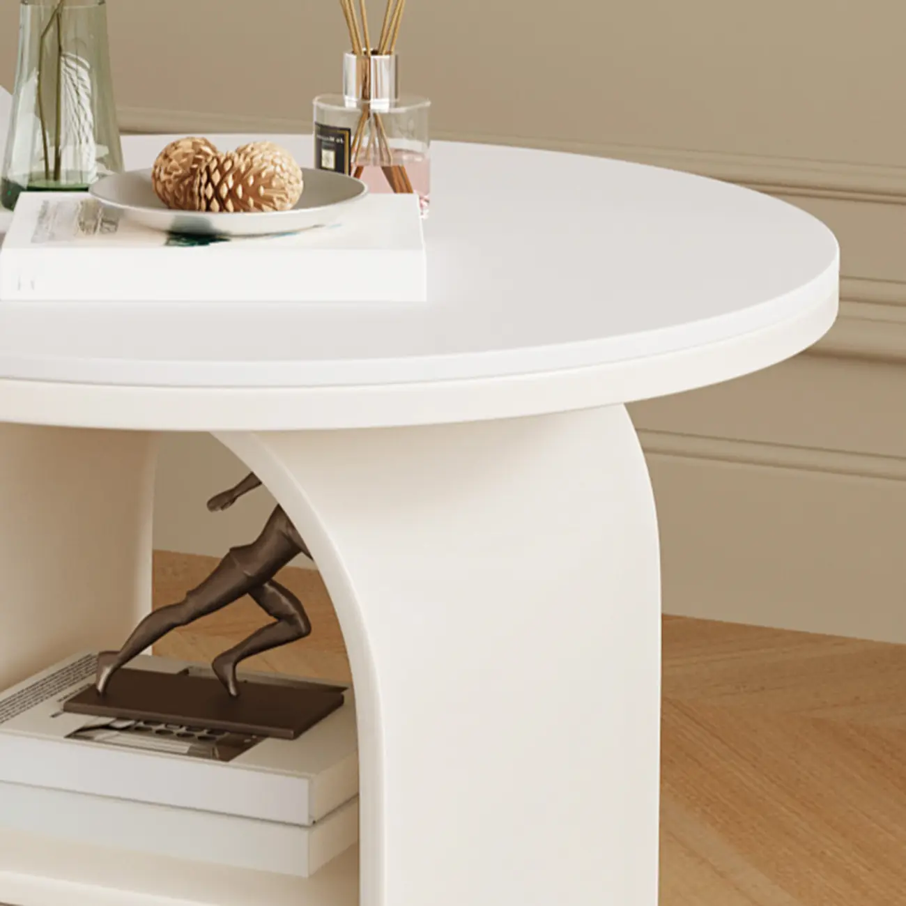 Modern Geometric Sintered Stone White 3-Tier Chairside Table Image - 12 | homeyfad