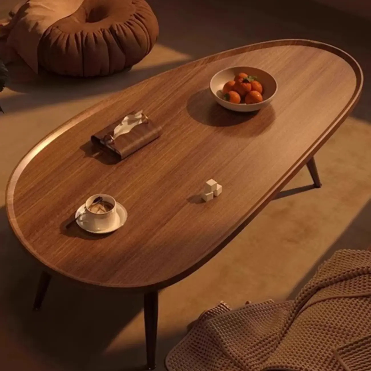 Modern Walnut Metal Base Wood Coffee Table with Tray Top Image - 3 | homeyfad