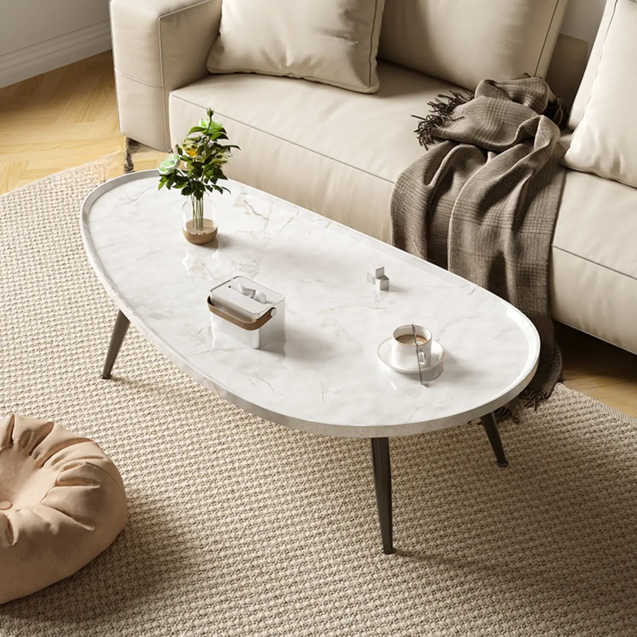 Modern Walnut Metal Base Wood Coffee Table with Tray Top Image - 2 | homeyfad