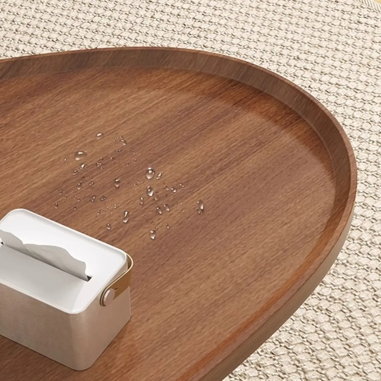 Modern Walnut Metal Base Wood Coffee Table with Tray Top Image - 4 | homeyfad