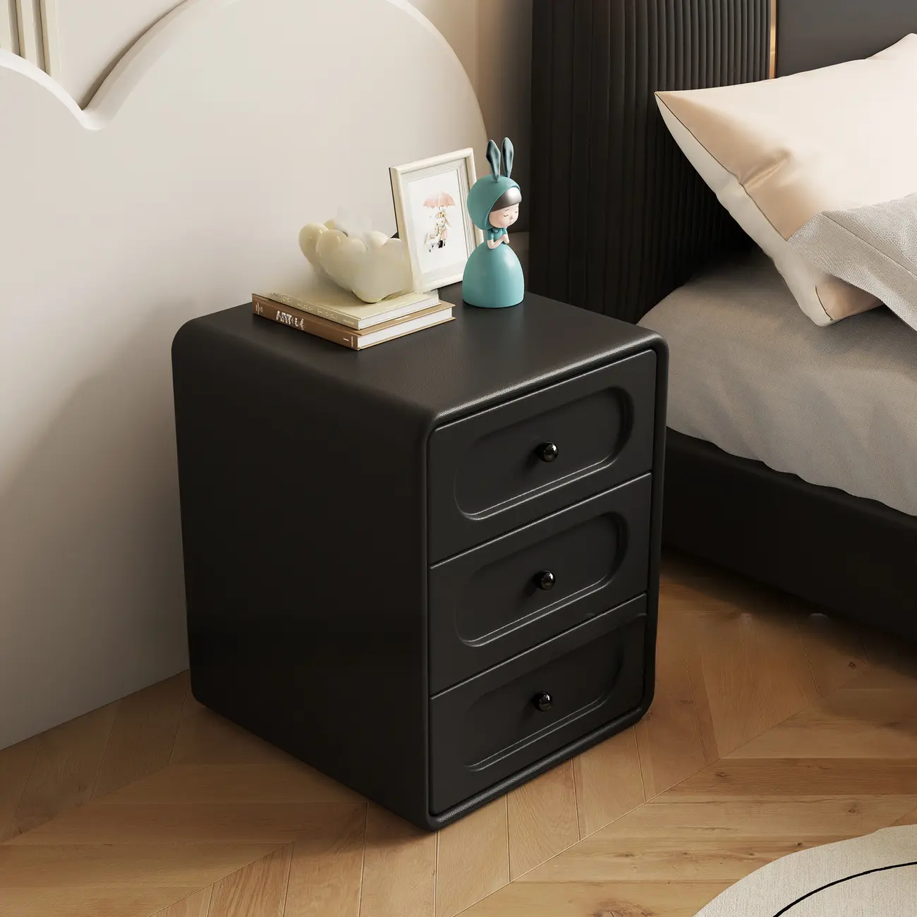 Modern Simple Style Bedside Cabinet Nightstand with 3 Drawers and Pine Countertop Image - 5 | homeyfad