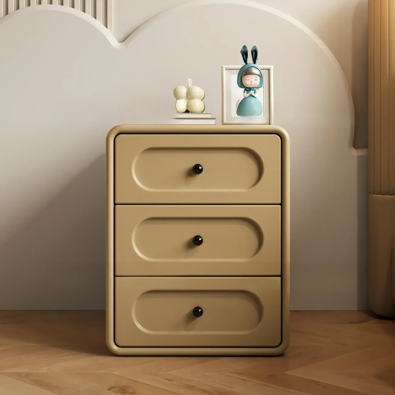 Modern Simple Style Bedside Cabinet Nightstand with 3 Drawers and Pine Countertop Image - 6