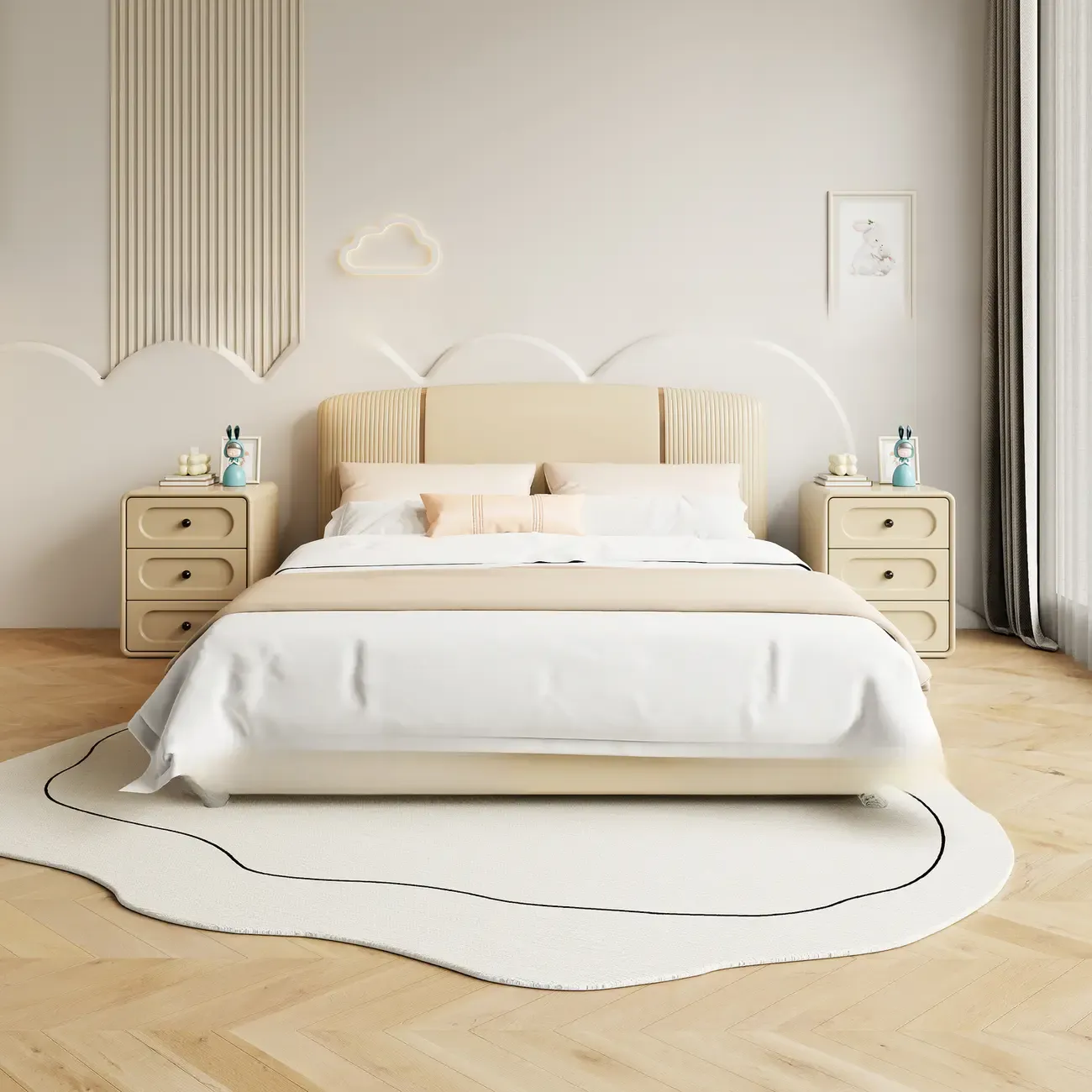 Modern Simple Style Bedside Cabinet Nightstand with 3 Drawers and Pine Countertop Image - 15