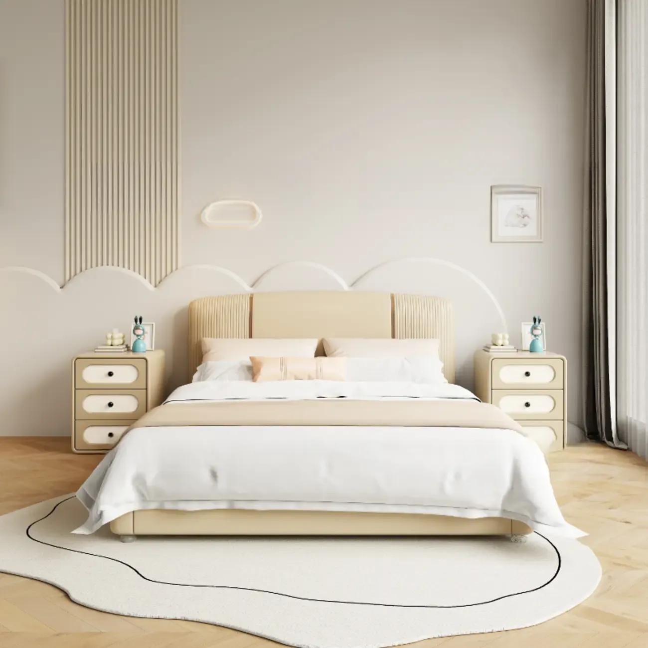 Modern Simple Style Bedside Cabinet Nightstand with 3 Drawers and Pine Countertop Image - 4