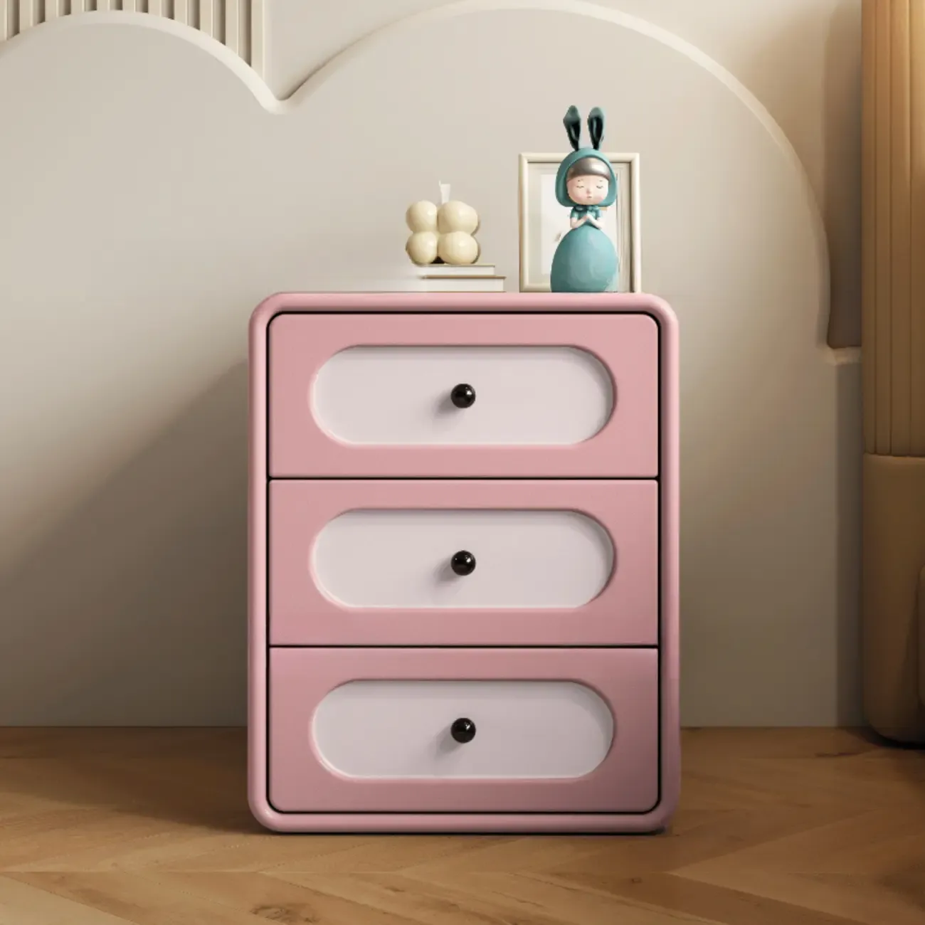 Modern Simple Style Bedside Cabinet Nightstand with 3 Drawers and Pine Countertop Image - 11